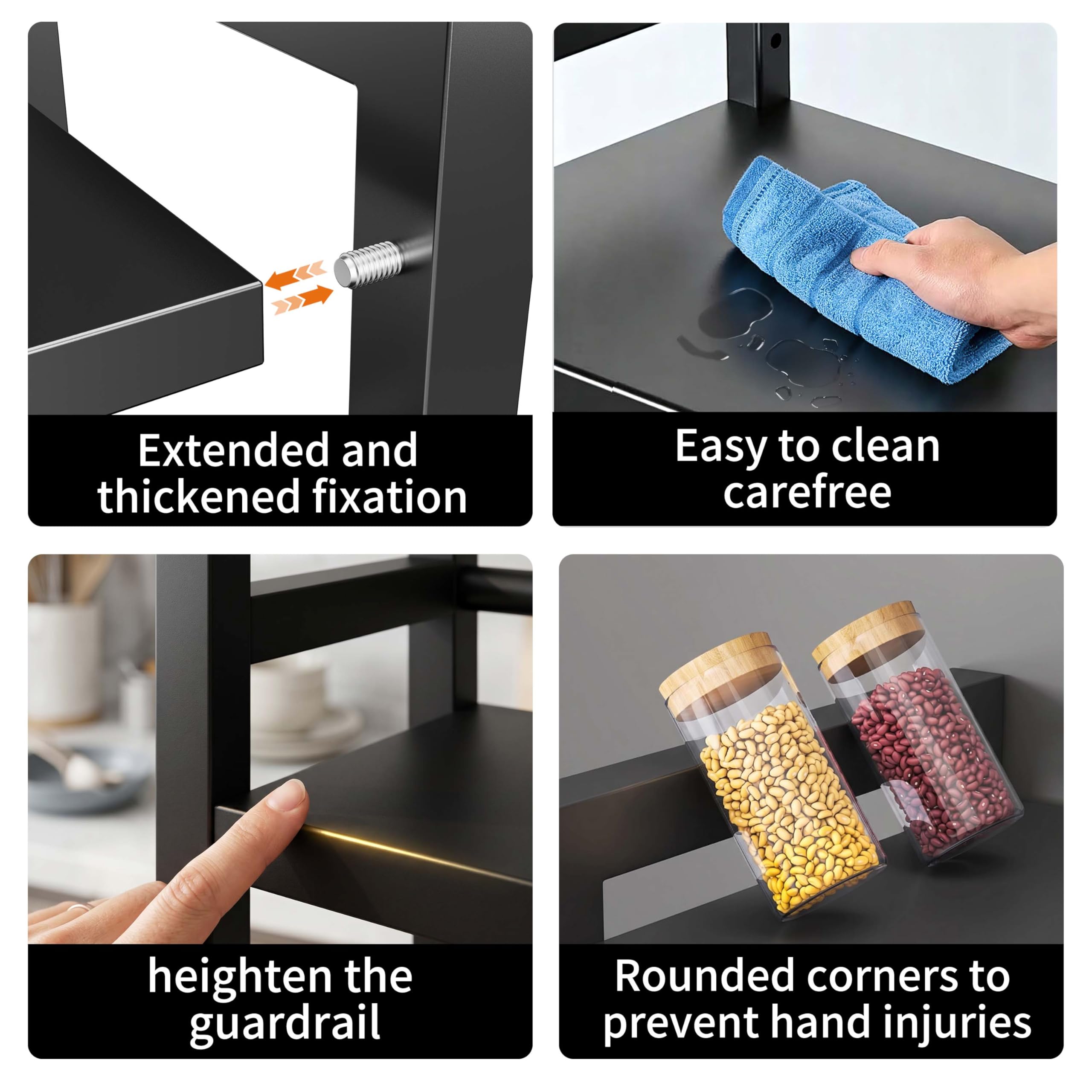 Kiseely Expandable Microwave Shelf, Shelf Stand Extendable for Kitchen Countertop, Oven Rack with 6 Hooks, Kitchen Countertop Organiser Shelves