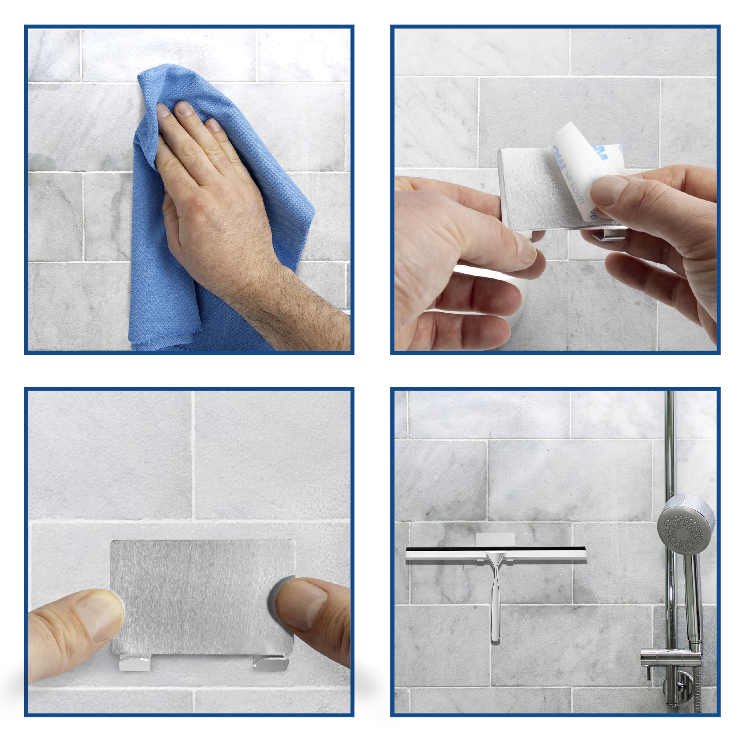 kowald Shower Squeegee Stainless Steel 31 cm Wide with 2 Different Hooks and Replacement Lip