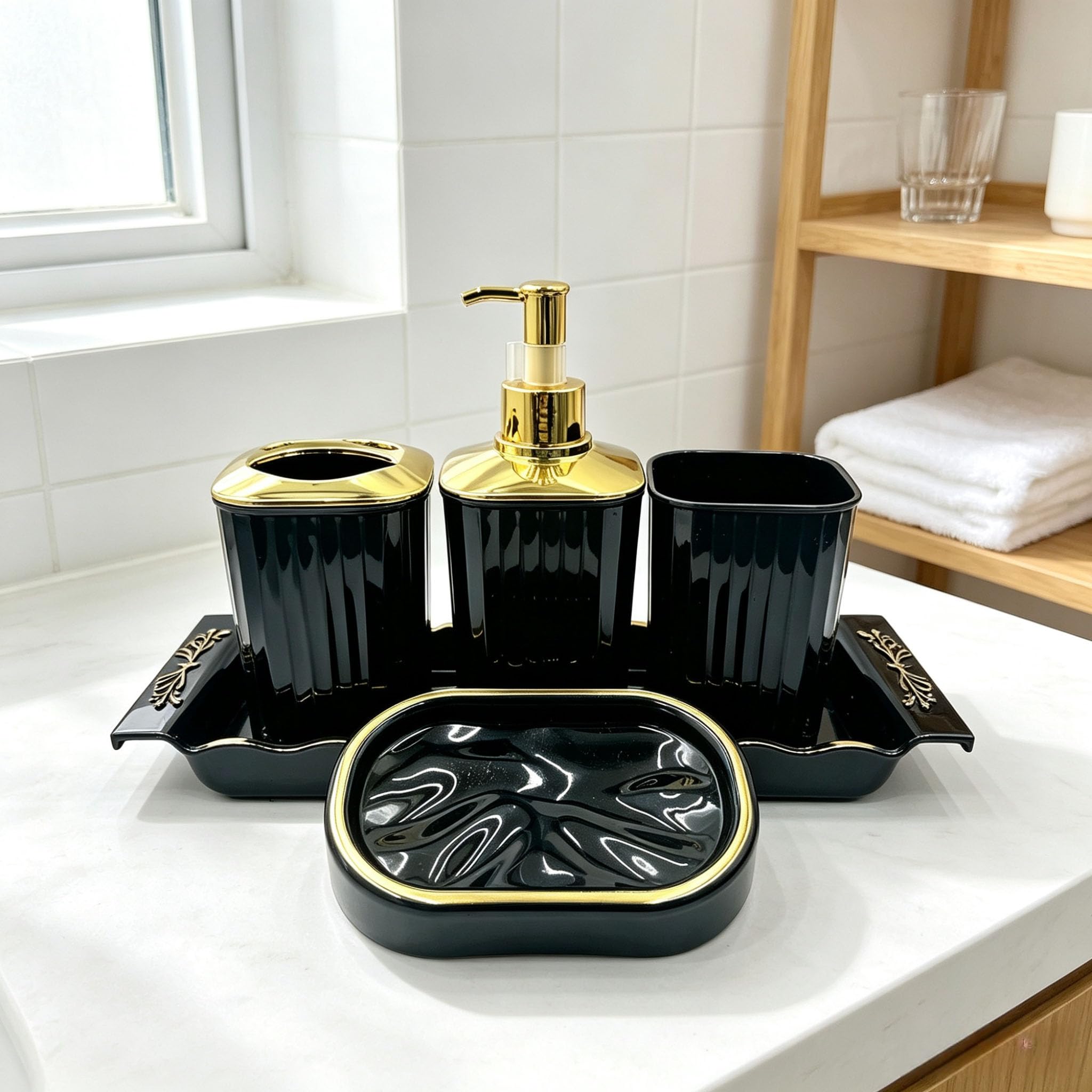 Hosoncovy Bathroom Accessory Set of 5 (Black)