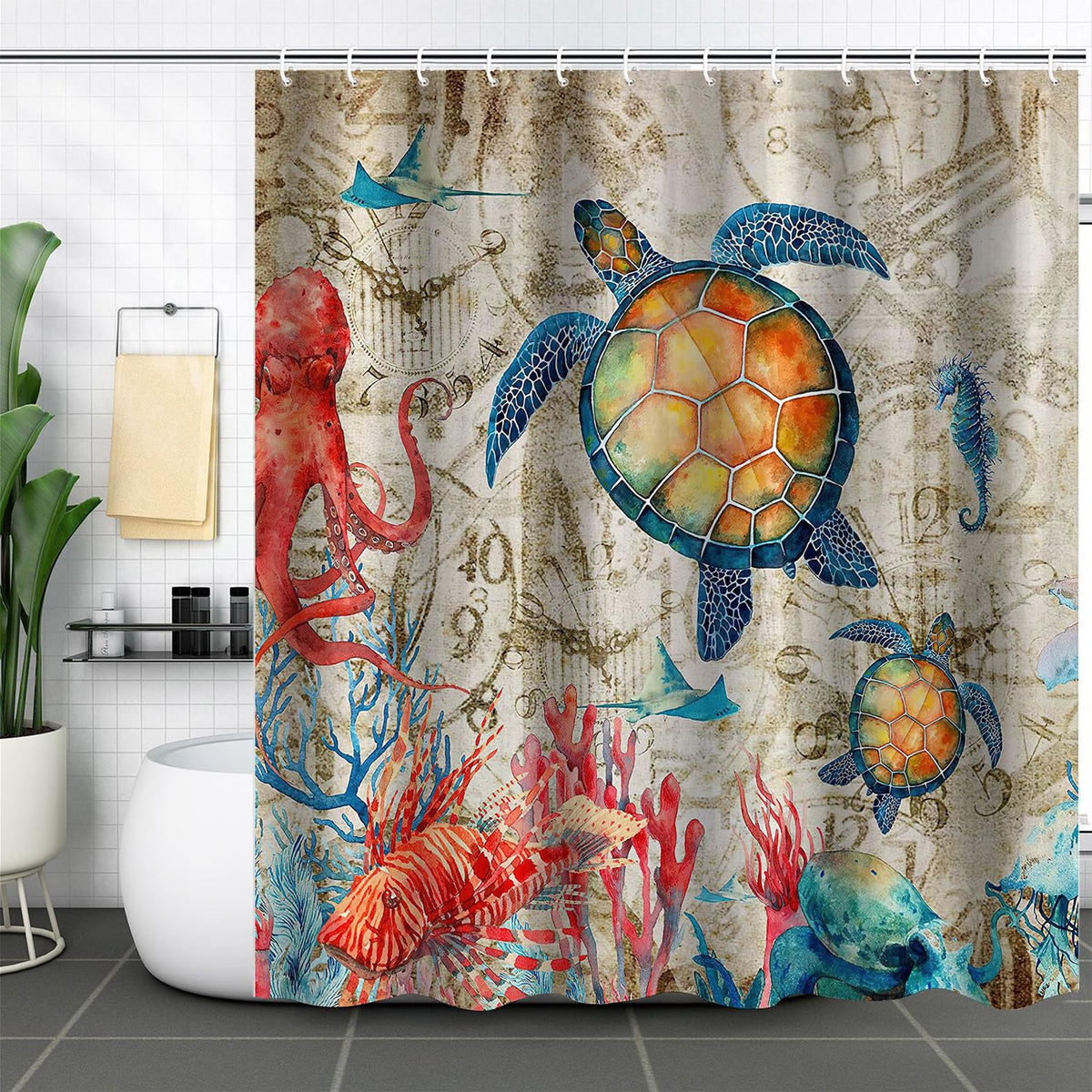 FAIRYGATE Extra Wide Shower Curtain Under the Sea Bathroom Wet Room Extra Long Tropical Underwater Fish Bath Curtains Anti Mould Proof Resistant