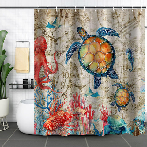 FAIRYGATE Extra Wide Shower Curtain Under the Sea Bathroom Wet Room Extra Long Tropical Underwater Fish Bath Curtains Anti Mould Proof Resistant