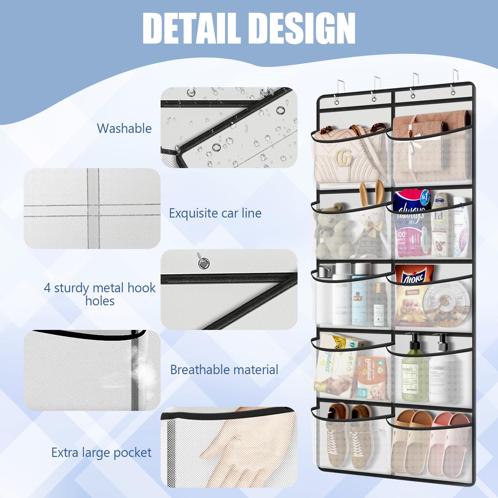Hocklliy Hanging Storage Organiser,Hanging Organiser with 10 Pockets for Closet,Over the Door Storage Pockets,for Wardrobe Bedroom Toys Clothes Shoe