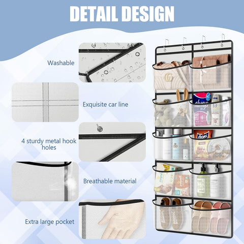 Hocklliy Hanging Storage Organiser,Hanging Organiser with 10 Pockets for Closet,Over the Door Storage Pockets,for Wardrobe Bedroom Toys Clothes Shoe