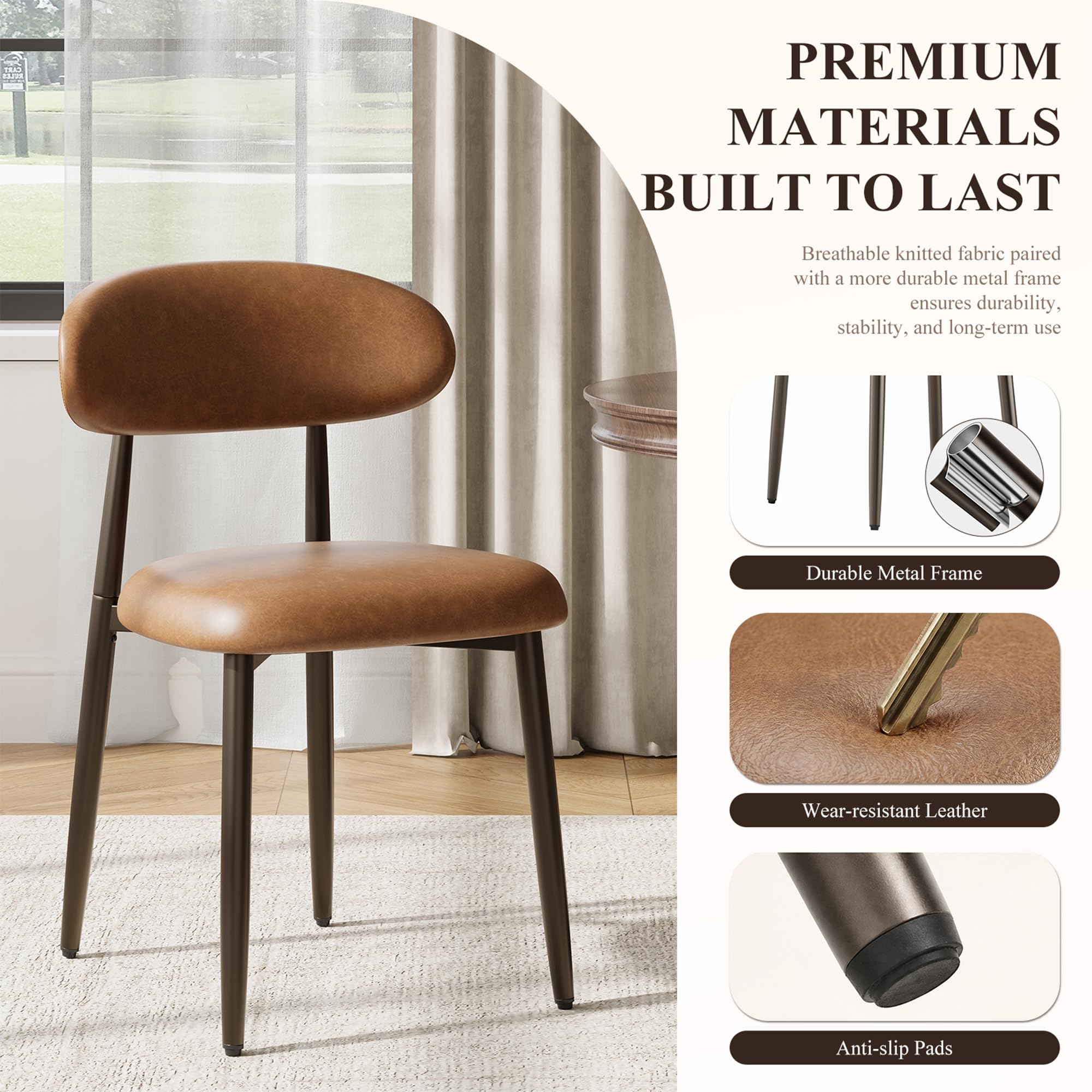 MALOL Dining Chairs Set of 2, Upholstered Dining Room Chairs with Ergonomic Curved Backrest, Metal Frame Kitchen Chairs
