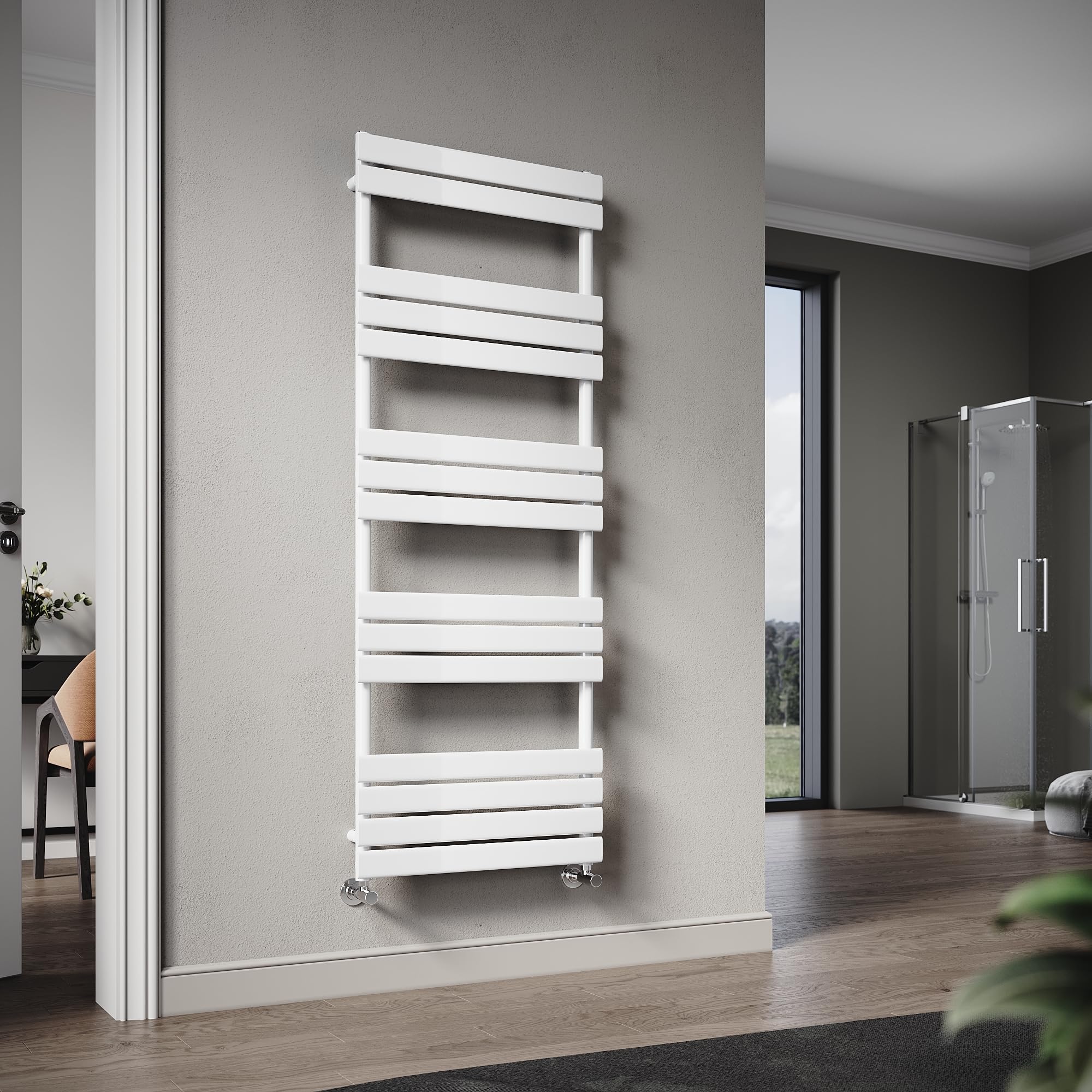 ELEGANT 1600 x 600mm White Flat Panel Bathroom Heated Towel Rail