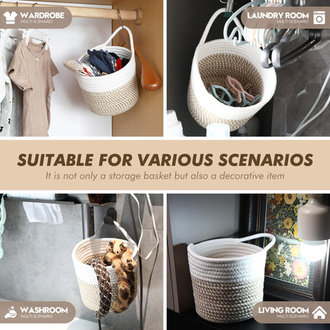 Sea Team Two Tone Woven Cotton Rope Hanging Wall Storage Basket