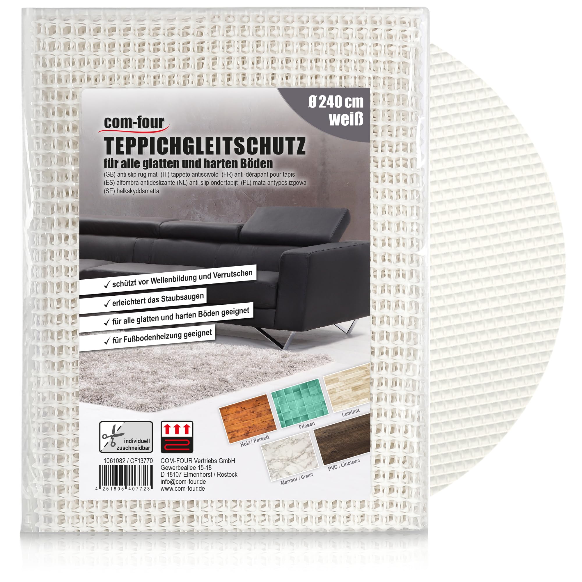 COM-FOUR® anti-slip mat for carpets, upholstery, tablecloths