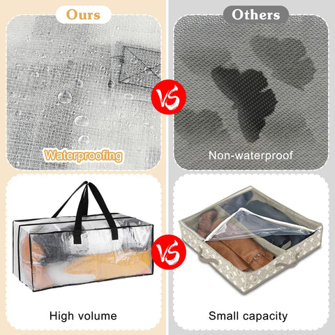 4 Pack 92L Clear Clothes Storage Bags, Waterproof Heavy Duty Moving Storage Tote with Strong Zipper&Handles for Moving House, Blankets