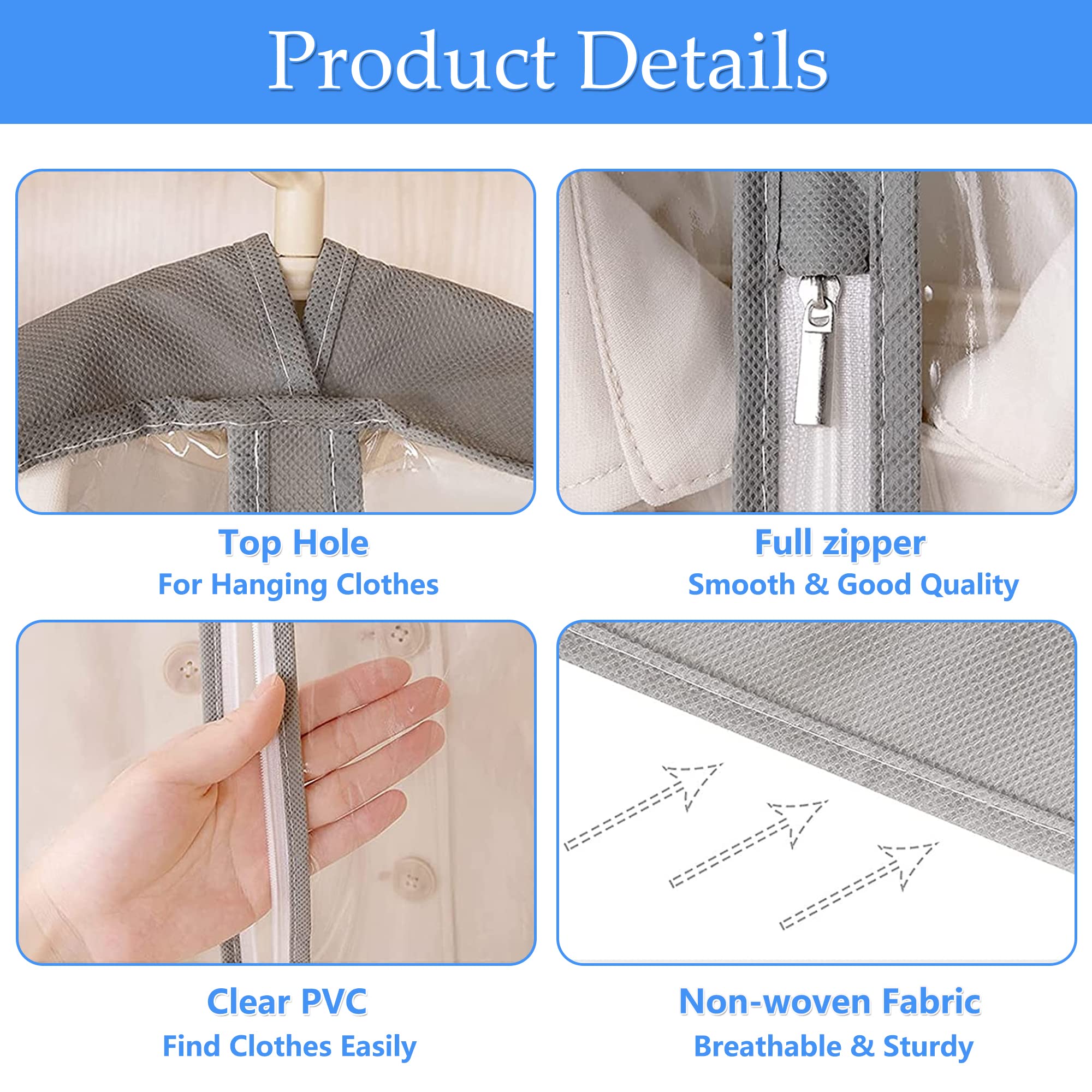 laeeyin Garment bags Suit cover bags for hanging clothes 100cm, Moth Proof Dress Bag Covers Damp-proof Suit Storage Bag Clothes
