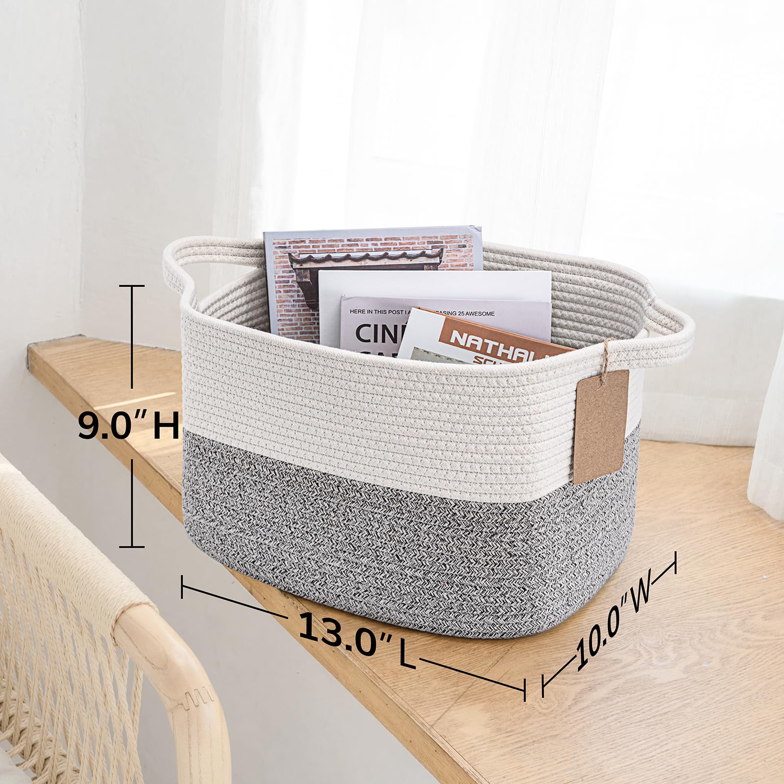 TIMEYARD Cotton Rope Storage Basket Woven Shelf Basket Grey