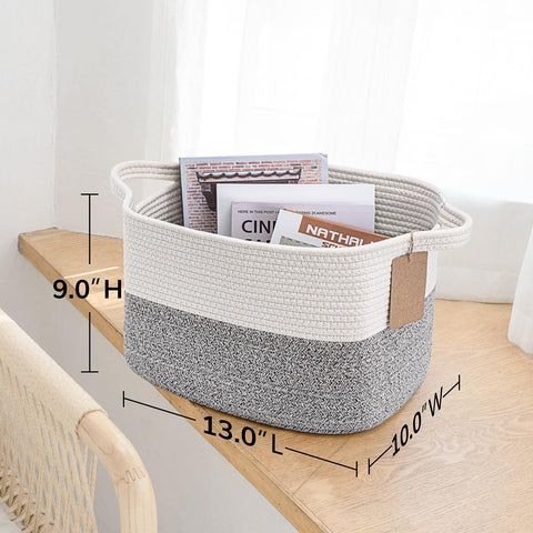 TIMEYARD Cotton Rope Storage Basket Woven Shelf Basket Grey