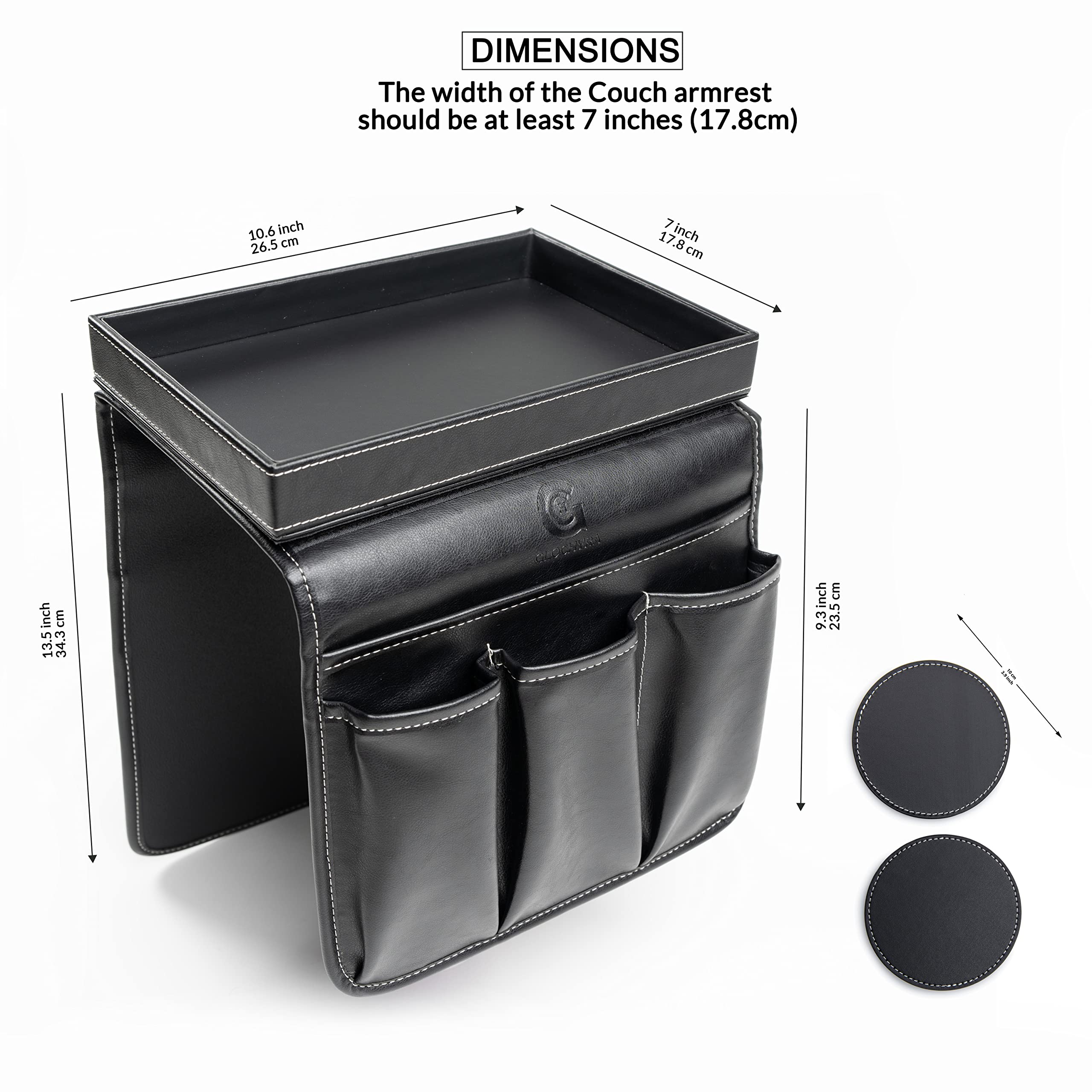 GLOCHYRA Armchair Caddy Remote holder for Recliners Armrest Organizer PU Leather - 5 Pockets Chair Caddy for phone