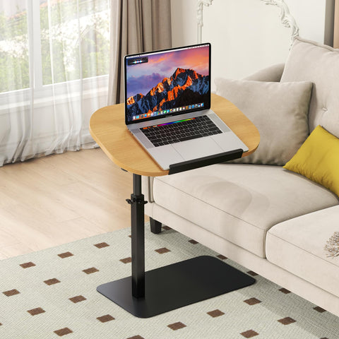 YUTVCZO Solid Wood C Shaped Side Table Adjustable Height,360°Swivel Side Table for Sofa and Bed