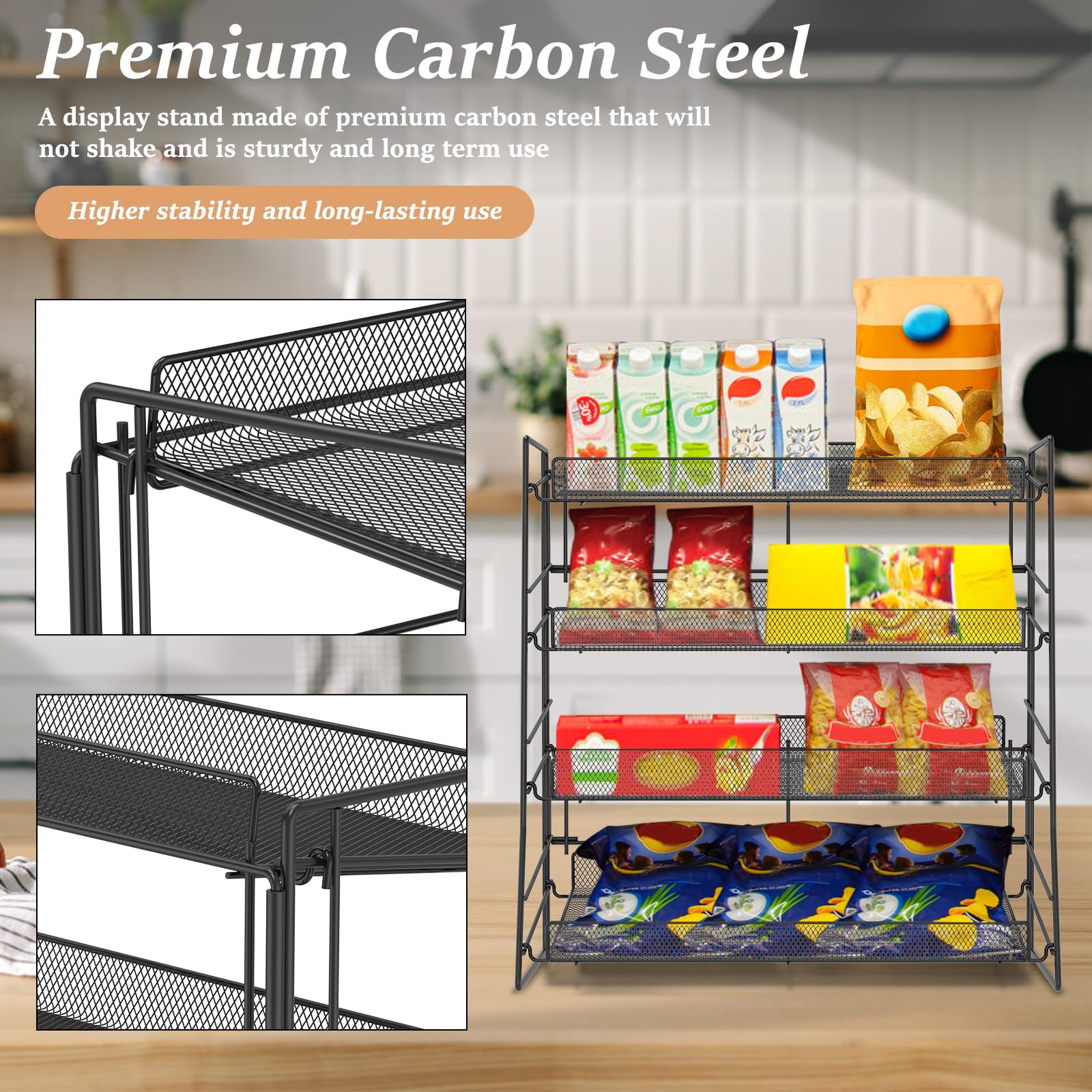 Eyoulife Candy Display Rack, 4 Tier Candy Organiser, Carbon Steel Snack Organiser for Countertop, Snack Display Rack for Stores, Office, 40x22x41cm