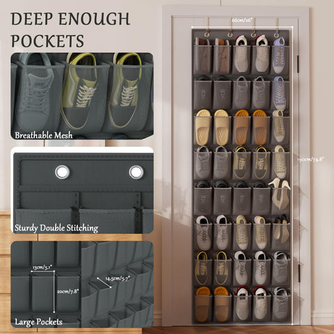 VERONLY Over the Door Shoe Organiser, 40 Large Breathable Mesh Pocket,Space Saving Hanging Shoe Rack,Shoe Storage Holder for Entryway Bedroom Closet