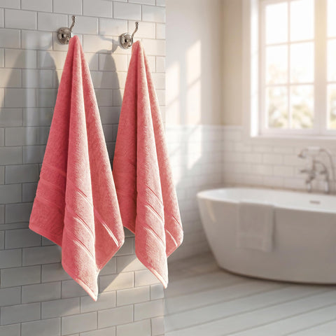 2 Pack Bathroom Towel I 100% Cotton I Highly Absorbent Towels I Coral