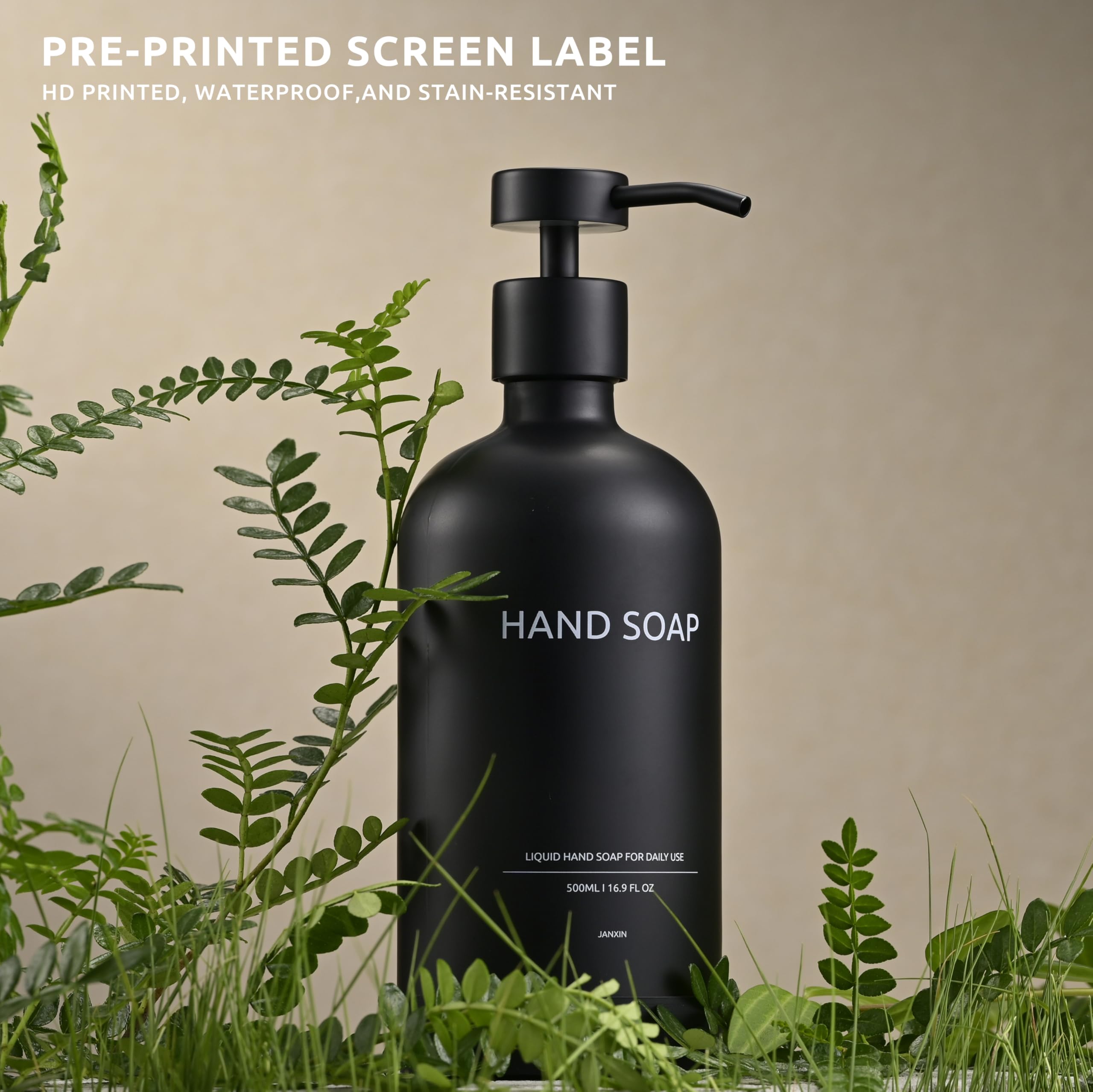Janxin Black Glass Bottles with Pump, Hand Soap Dispenser Set, Glass Soap Dispenser Set, Washing up Lliquid Dispenser, With Tray
