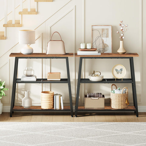 HOOBRO 3-Tier Slim Console Table, Narrow Hallway Table with Open Storage Shelves, Narrow Side Table, Behind Sofa Table for Small Space, Entryway