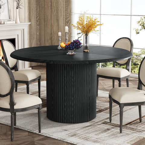 Tribesigns 47" Round Dining Table for 4, Farmhouse Kitchen Table with Metal Base, Modern Small Dinner Table for Dining Room,Kitchen, Black