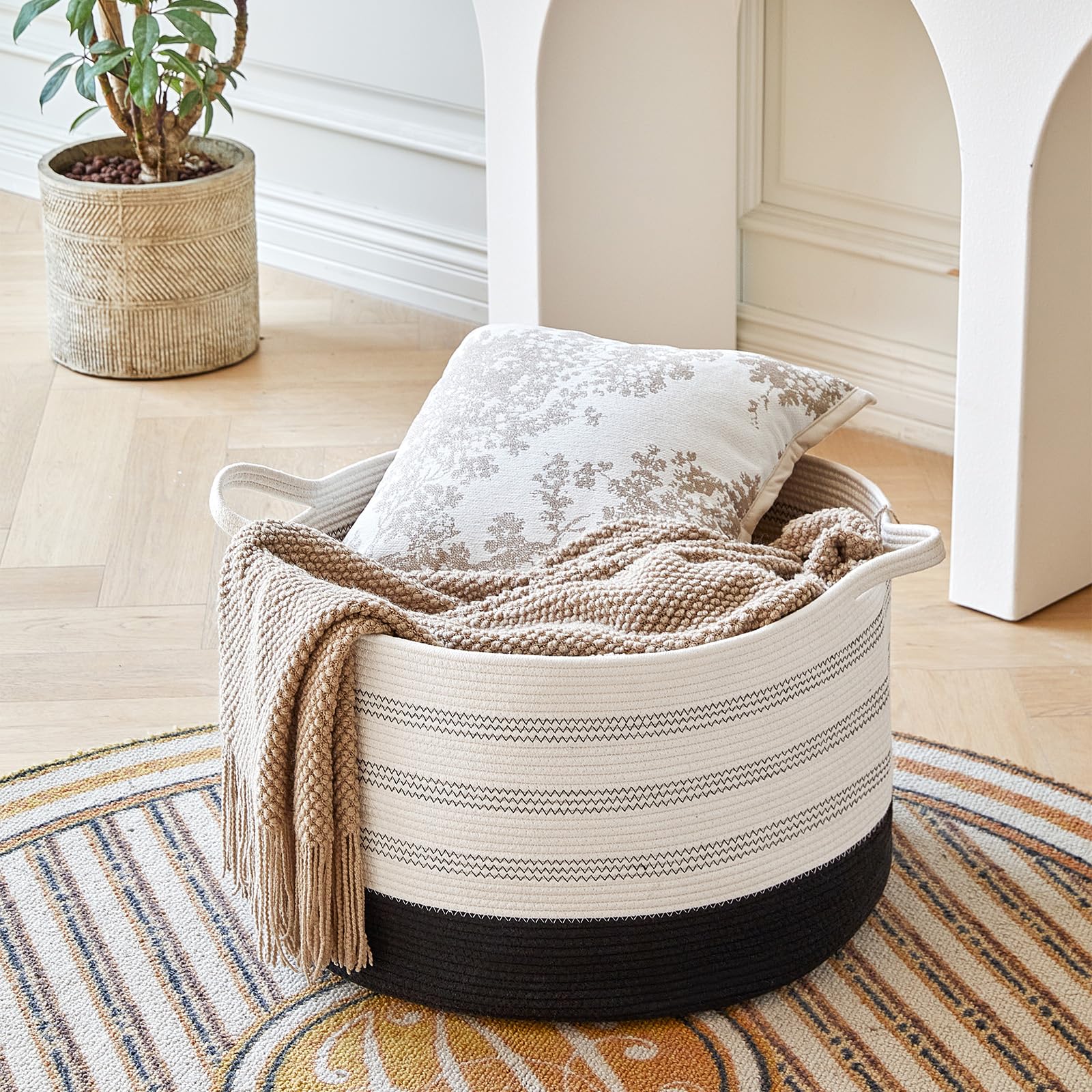 R RUNKA Toy Box for Stuffed Animal Storage – 22"x14" Large Cotton Rope Basket,Organiser for Toys， Boho Style Chest