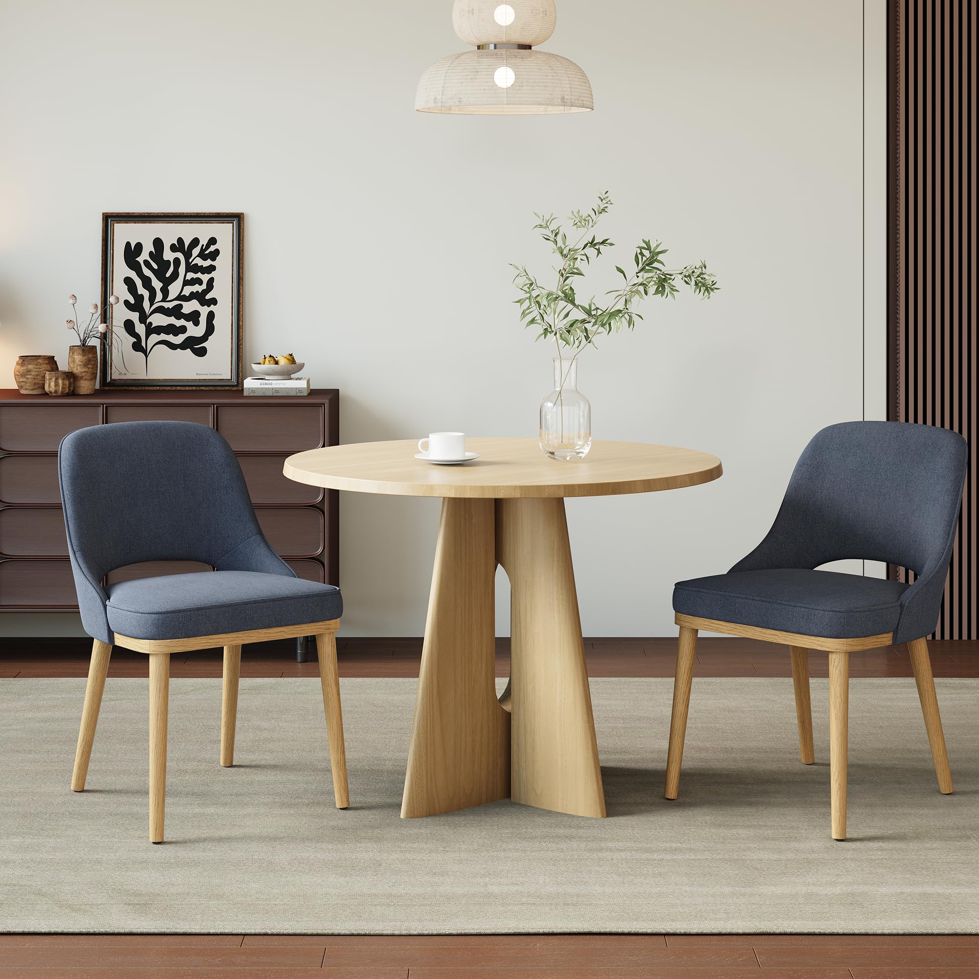 Dining Chairs Set of 2, Upholstered Dining Room Chairs with Chenille Fabric, Ergonomic Backrest, High Density Cushion & Rubber Wood Frame
