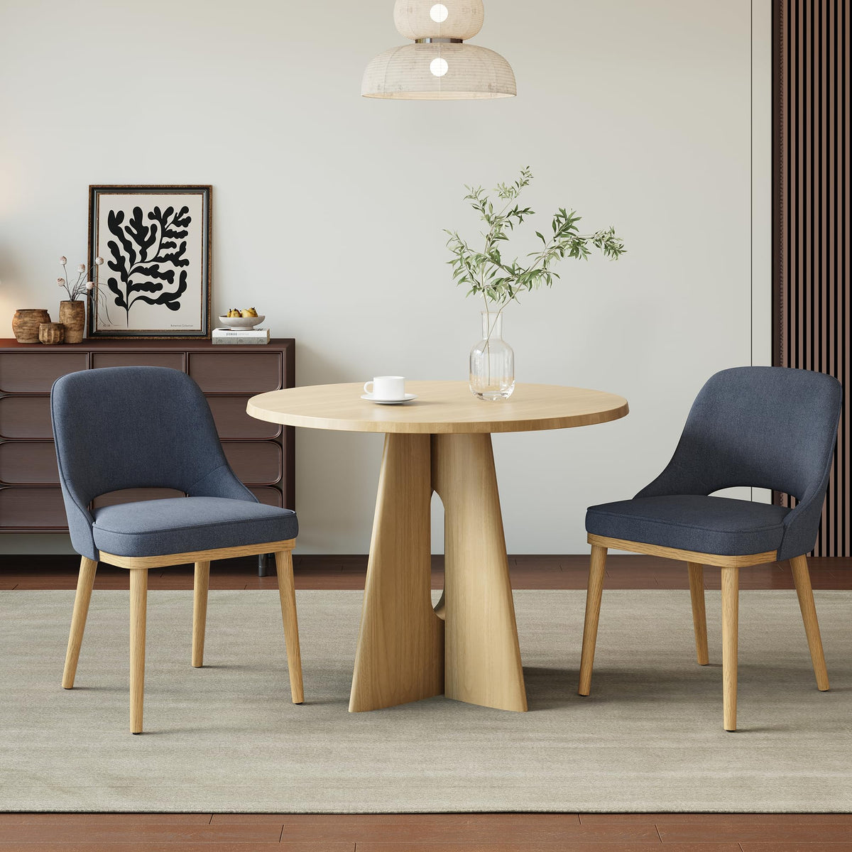 Dining Chairs Set of 2, Upholstered Dining Room Chairs with Chenille Fabric, Ergonomic Backrest, High Density Cushion & Rubber Wood Frame