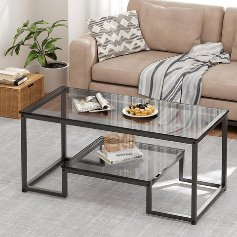 Coffee Table with Storage Shelf, Living Room Table with Metal Frame, Coffee Tables for Living Room, Center Table