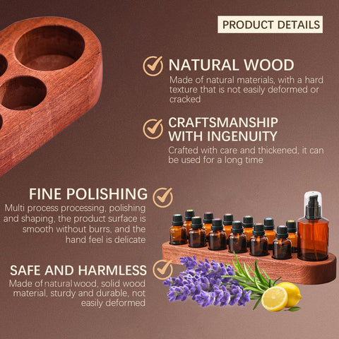 Wisnewth Wooden Essential Oil Holder with 13 Holes (3cmx12 & 5cmx1), Retro Desktop Display Rack for Bathroom Vanity Desk Organizer