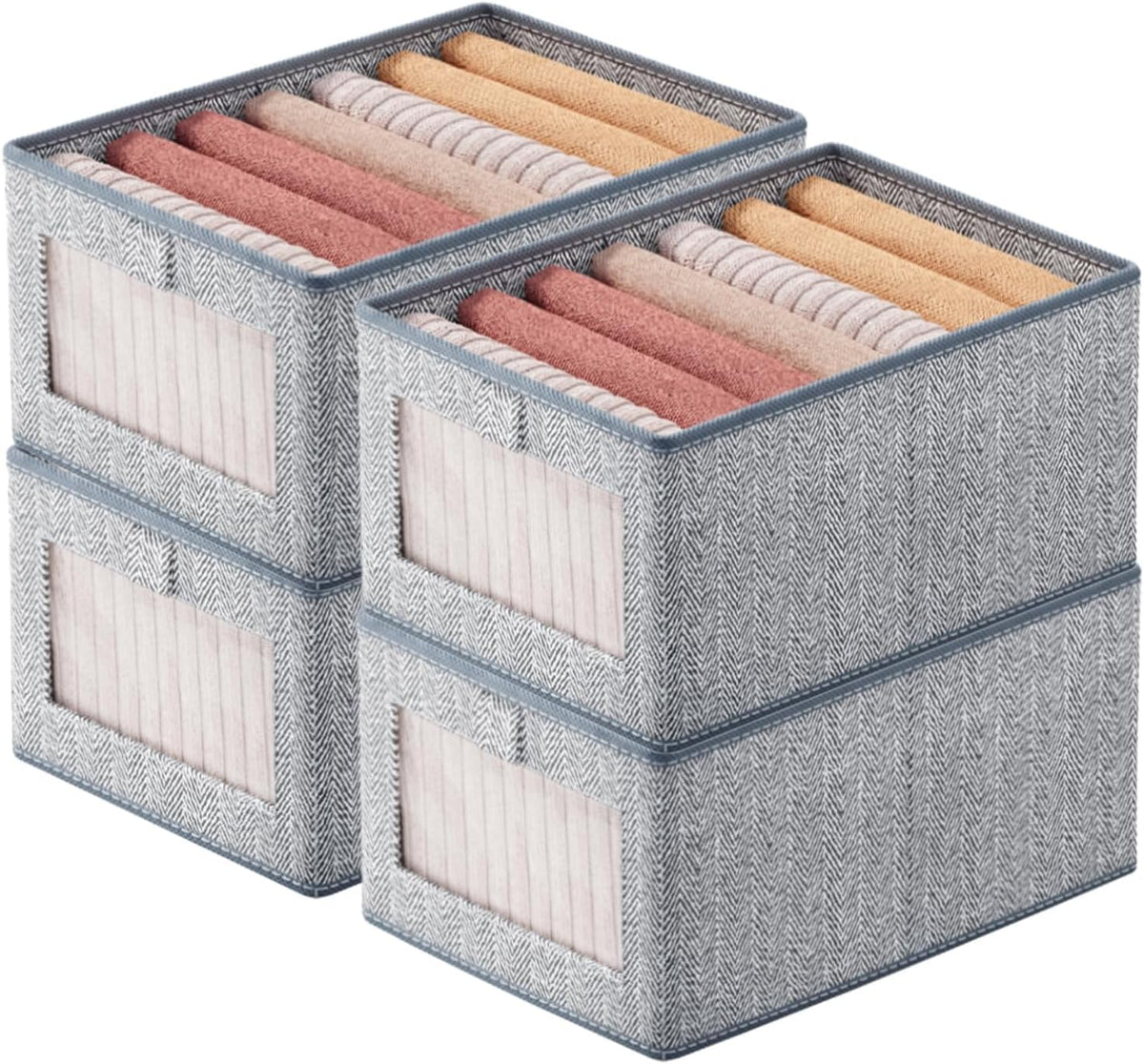 Aila 4 Pack Wardrobe Organiser - Foldable Clothes Storage Boxes with Handles for Closet Shelves, Fabric Storage Box (44x30x20cm)