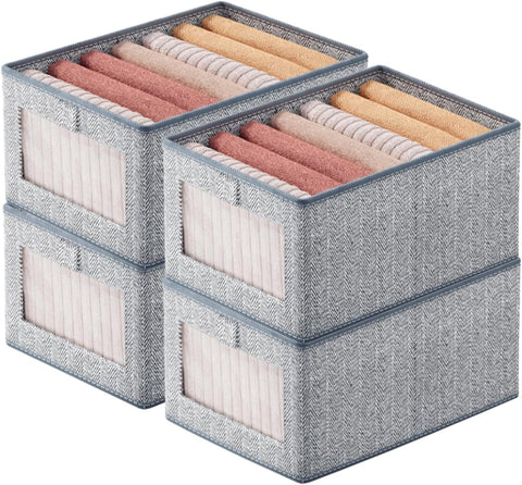 Aila 4 Pack Wardrobe Organiser - Foldable Clothes Storage Boxes with Handles for Closet Shelves, Fabric Storage Box (44x30x20cm)