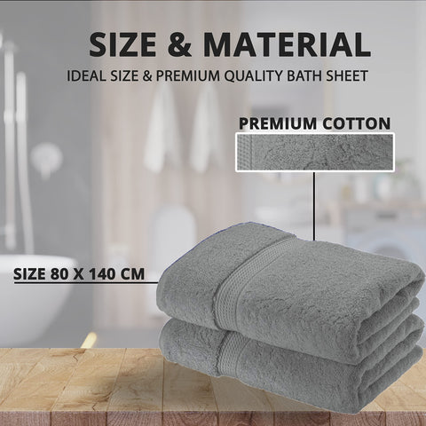 2 x Super Large Bath Sheets Towels (80 x 140cm)100% Egyptian Cotton 600 GSM Mint Grey(Grey)