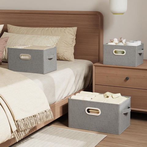 ENUMAIL Washable Storage Box with Fabric Handle,Grey,26x20x17cm,4 Pack