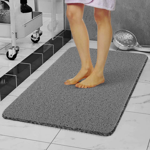 Idyfodol Loofah Shower Mat Non Slip Anti Mould 60x40 cm With Shower Puff PVC Machine Washable Bath Mats for Inside Outside Rectangular (Gray)