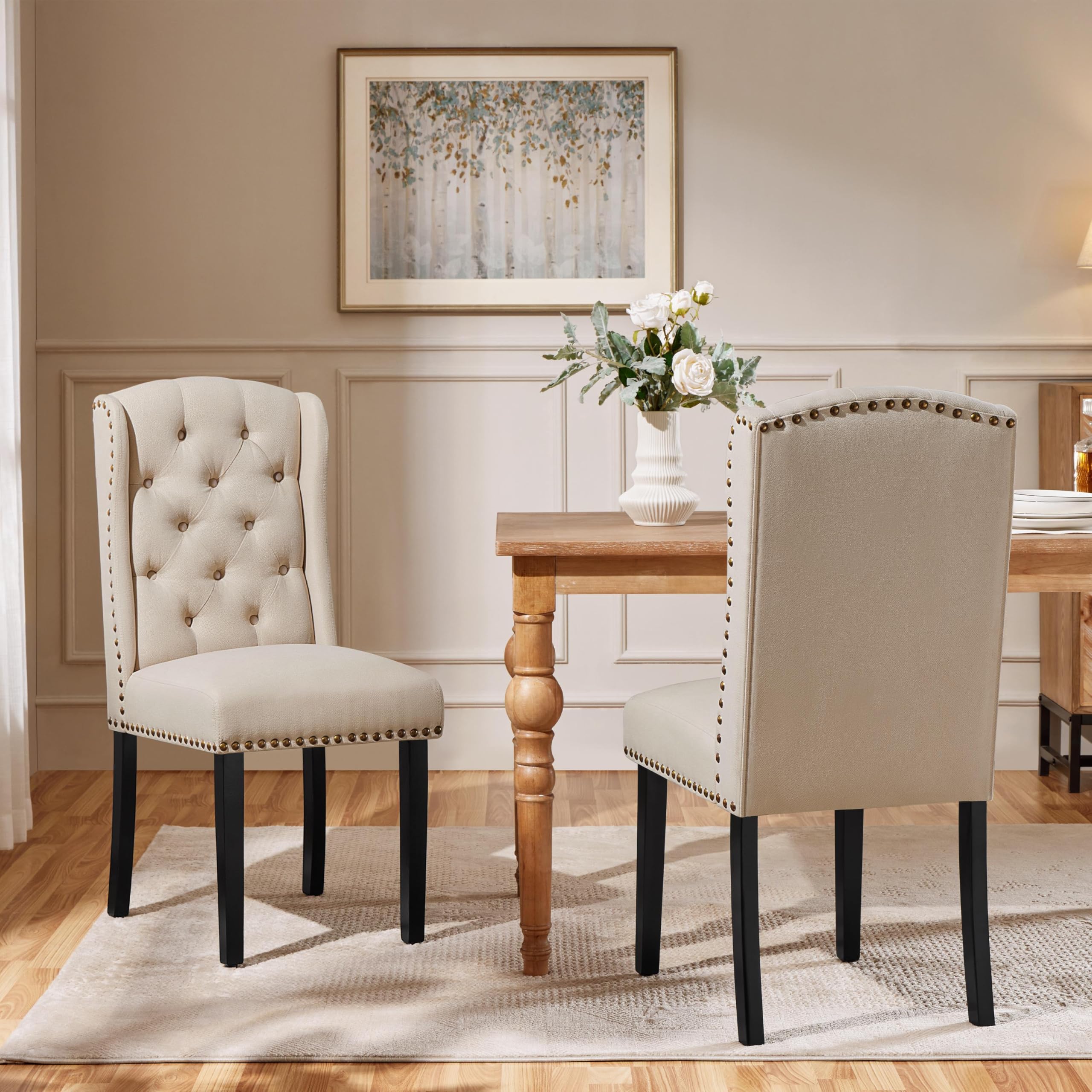 Yaheetech Classic Dining Room Chairs Set of 2 with Wooden Legs, Beige
