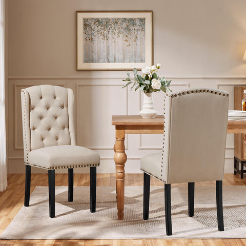 Yaheetech Classic Dining Room Chairs Set of 2 with Wooden Legs, Beige