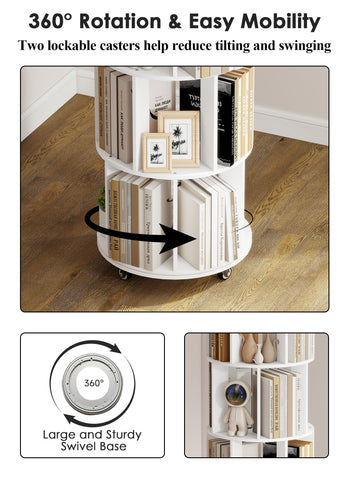 yeshine White Rotating Bookshelf Kids 5-Tier Spinning Bookcase