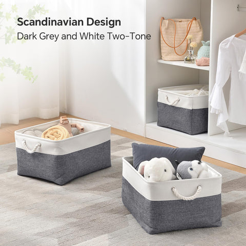 Mangata Set of 3 Soft Fabric Storage Baskets with Rope Handles, 41x31x18 cm, Rectangular Shelf & Wardrobe Organiser Boxes