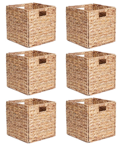 6 Pcs Water Hyacinth Storage Baskets, Square Woven Baskets under Shelf Cabinet(30 x 30cm)