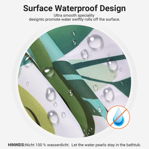Lerores Shower Curtain, 200 x 200 cm, Green Leaves, Weighted Hem, Anti-Mould Textile, Water-Repellent