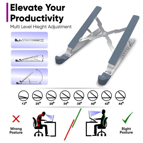 TechShak Adjustable Laptop Riser for Desk - Aluminum Ergonomic Computer Stand for Home Office, Ventilated Macbook Stand & Holder for Lenovo, Dell, HP