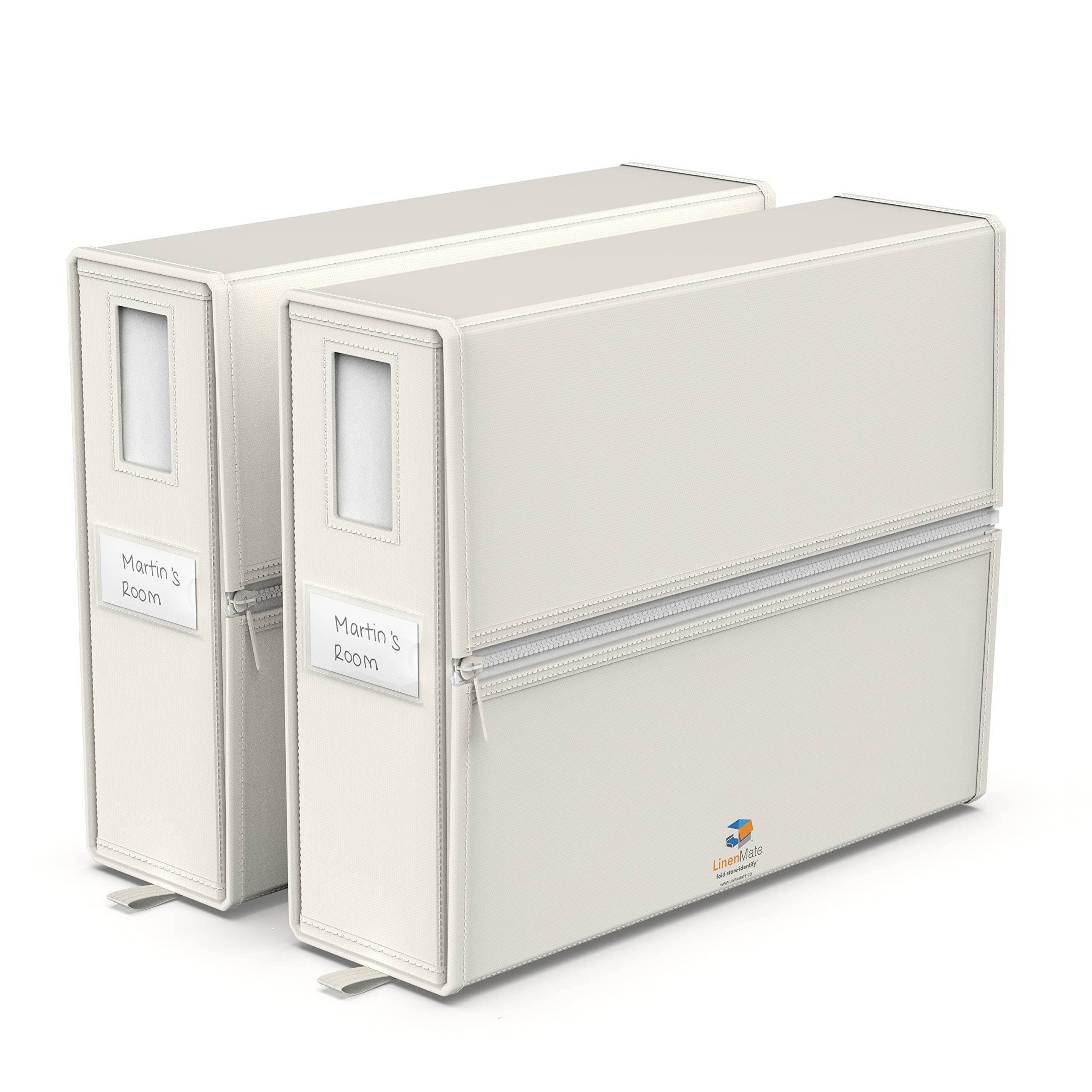 LINENMATE Twin/Full Size (Ivory 2-Pack) - The Original 2-Pack Linen Storage Container with Sheet-Folding Assisted Panels | Bed Sheets | Duvet Covers