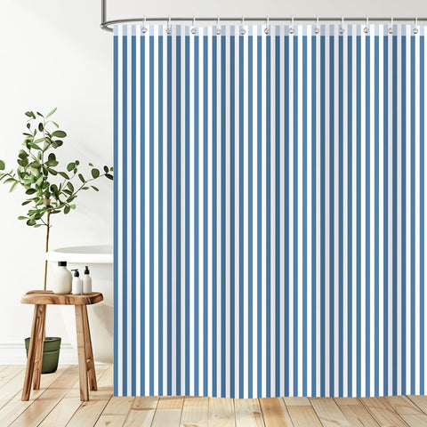 Hopomoon Blue and White Striped Shower Curtain,Vintage Blue Vertical Striped Geometric Waterproof Polyester Fabric Bath Curtain with 12 Hooks 72 x 72