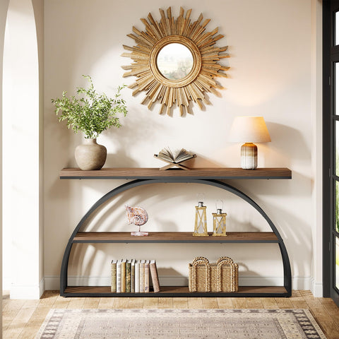 Tribesigns 160cm Entryway Table Console Tables, 3-Tier Sofa Table Narrow Long with Open Storage Shelves for Living Room