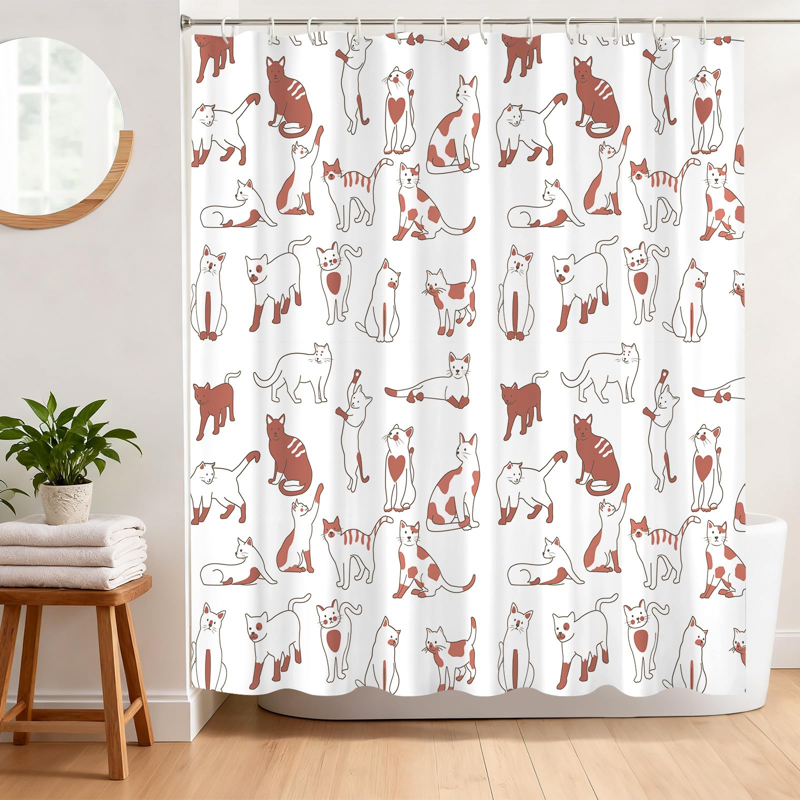 BREASOME Funny Cat Shower Curtain 180 x 180 cm Cute Cartoon Cat Shower Curtain for Bathroom Decor Mould Proof Waterproof Polyester Fabric Bath