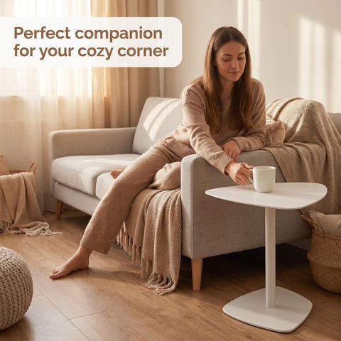 Topower Industrial Side Table, Bedside Table, Sofa Side Table, Small Coffee Table, 19.3 Height, Metal Frame, for Living Room, Bedroom, Verandah, White