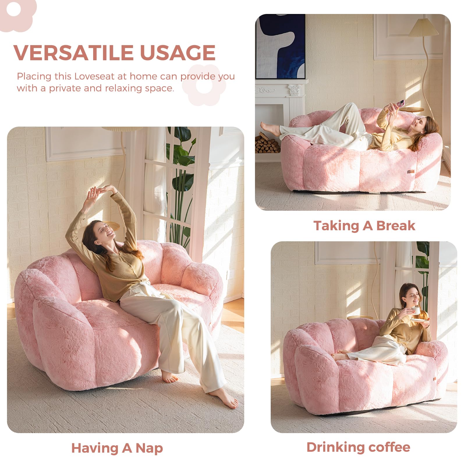 MAXYOYO Floral Shaped Bean Bag Includes Filling, Loveseat Sofa, Faux Fur