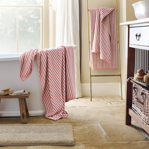 Christy Portobello Stripe Bath Sheets | Set of 2 | 100% Combed Cotton | 550GSM | 90cm x 160cm | Quick Dry | Rose Pink