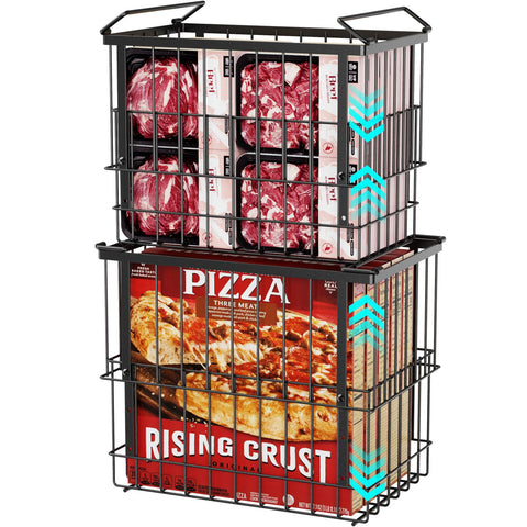 iSPECLE Freezer Baskets for Chest Freezers, 2 Pack Fits 12" Pizza Adjustable for 5 to 7 Cu.Ft Chest Freezer, Stackable Wire Baskets with Handles