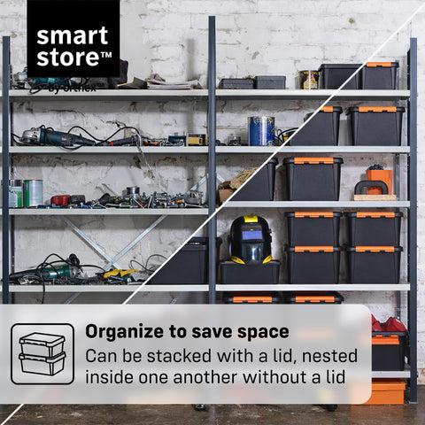 SmartStore extra-durable plastic storage boxes with lids | 49 L | 4-pack | Stackable bins with clip locks for tools, garage, or moving | BPA-free
