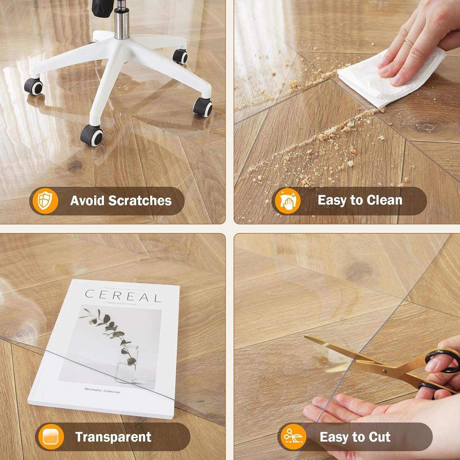 Royhom Clear PVC Chair Mat for Hard Floor - Office and Gaming Floor Protector, Transparent, 50x80cm
